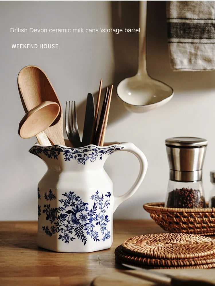 Water Pitcher Retro Thickened Ceramic Underglaze Tableware Milk Bottle Kitchenware Storage Jar Vase New Chinese Style Medium 1Pc