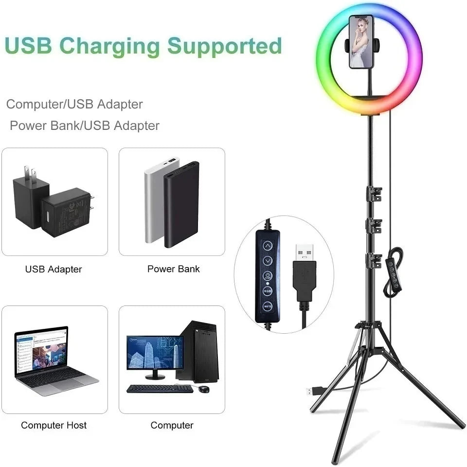 12in 30cm Selfie Ring Light RGB Tripod Phone Stand Holder Photography RingLight Circle Fill Light Led Color Lamp Trepied Makeup