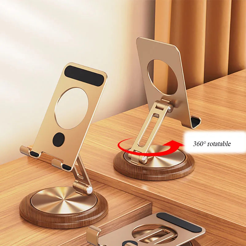 Walnut Wood Cell Phone Stand Universal Foldable Swivelable Raised Tablet Stand Heavy Base Sturdy Mobile Phone Holders