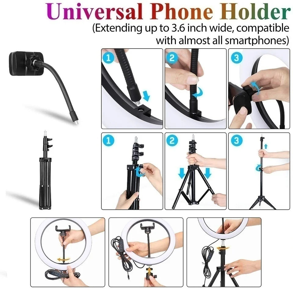 12in 30cm Selfie Ring Light RGB Tripod Phone Stand Holder Photography RingLight Circle Fill Light Led Color Lamp Trepied Makeup
