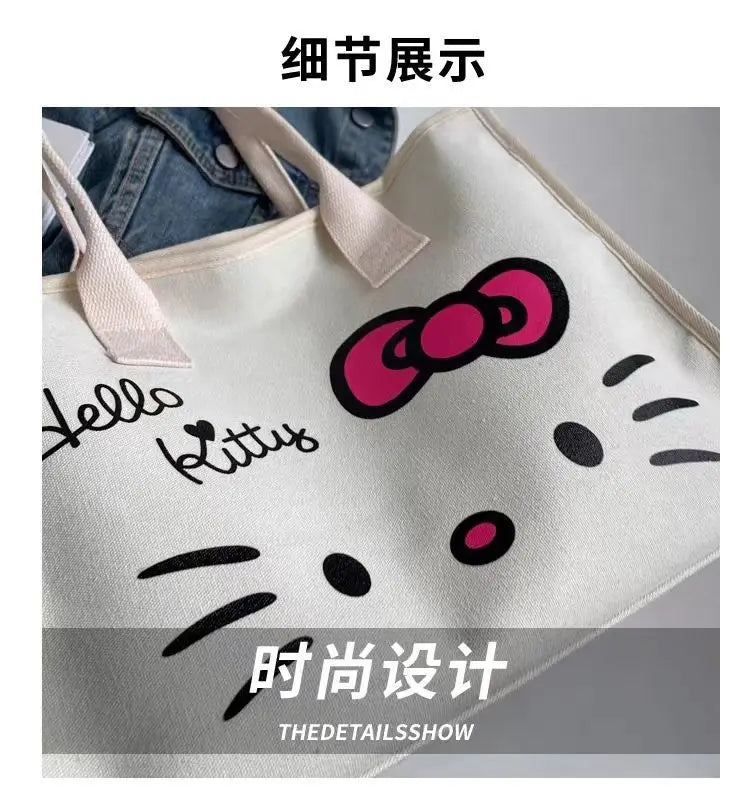 Hello Kitty Sanrio Y2k Tote Canvas Bag, Cute CanvasShoulder Bag, Cartoon Anime Handbag ForSchool Work Travel Shopping Schoolbag