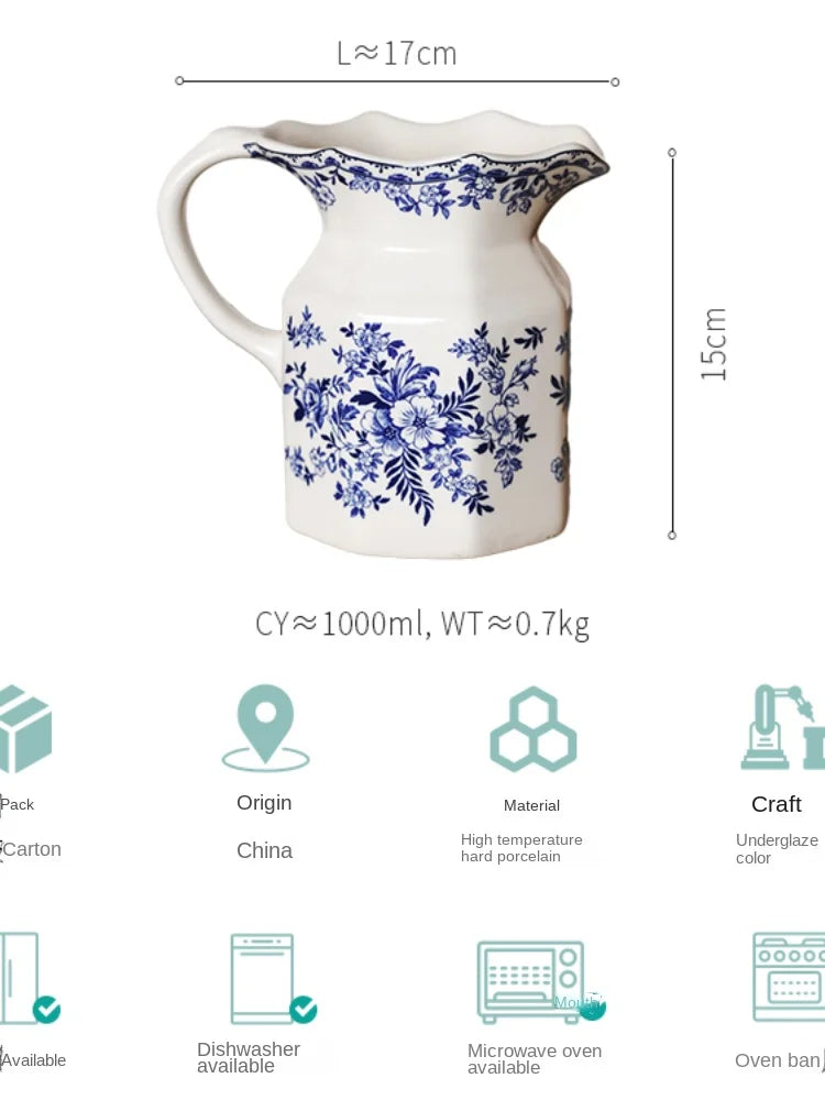Water Pitcher Retro Thickened Ceramic Underglaze Tableware Milk Bottle Kitchenware Storage Jar Vase New Chinese Style Medium 1Pc