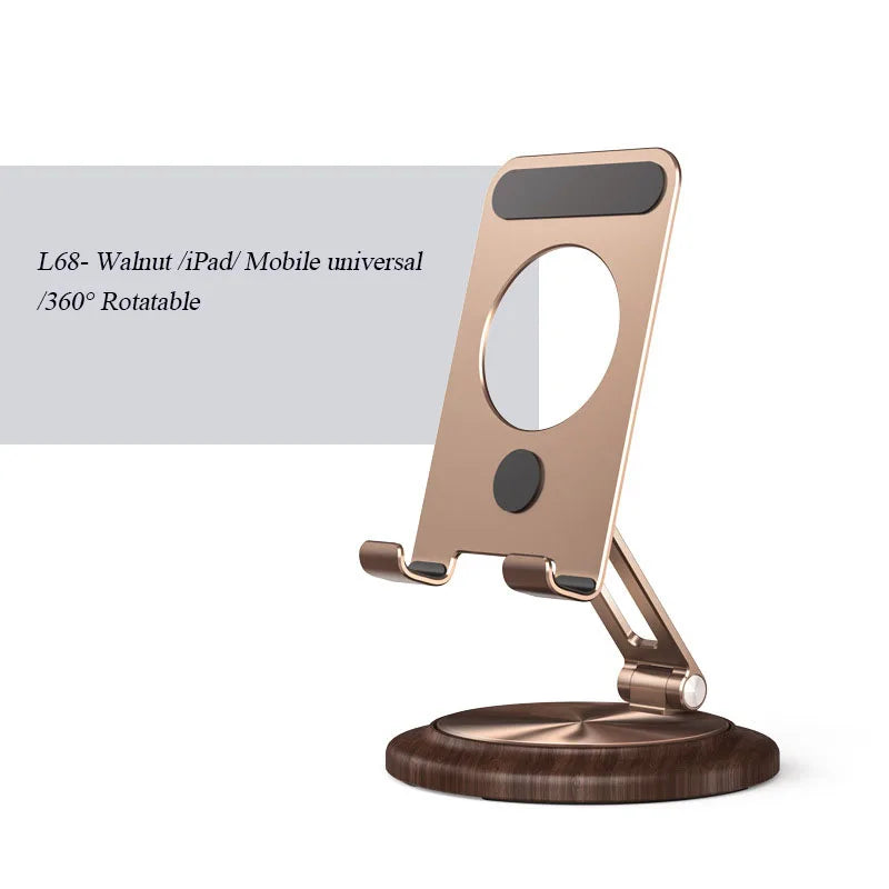 Walnut Wood Cell Phone Stand Universal Foldable Swivelable Raised Tablet Stand Heavy Base Sturdy Mobile Phone Holders