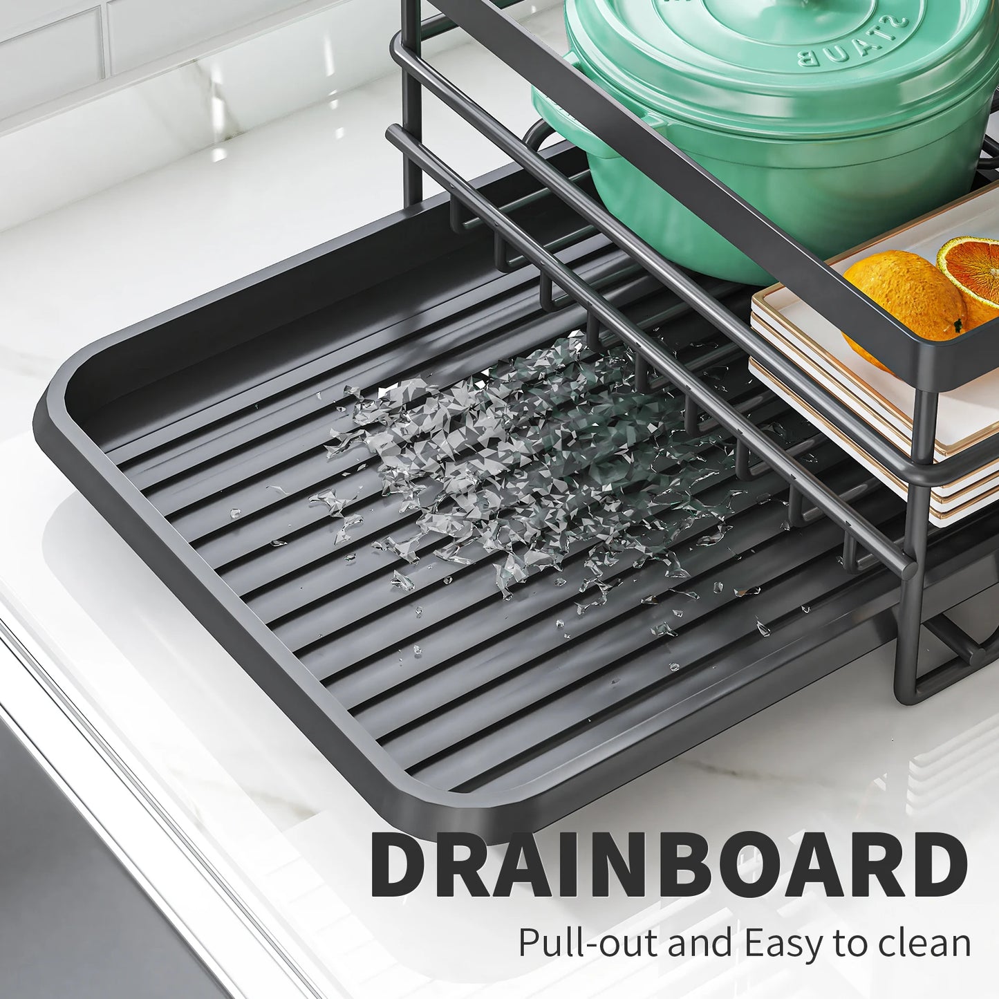 dish drying rack,large-capacity cutlery holder,with drain tray, hooks, cutting board holder,kitchen countertop storage rack