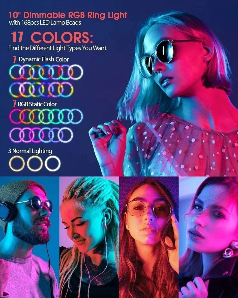 12in 30cm Selfie Ring Light RGB Tripod Phone Stand Holder Photography RingLight Circle Fill Light Led Color Lamp Trepied Makeup
