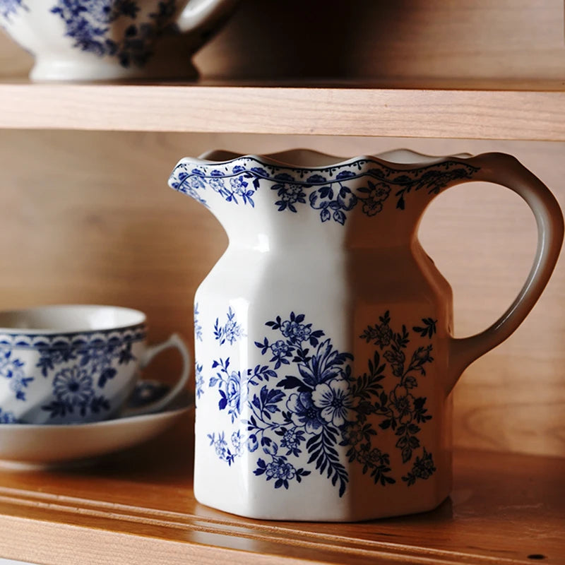 Water Pitcher Retro Thickened Ceramic Underglaze Tableware Milk Bottle Kitchenware Storage Jar Vase New Chinese Style Medium 1Pc