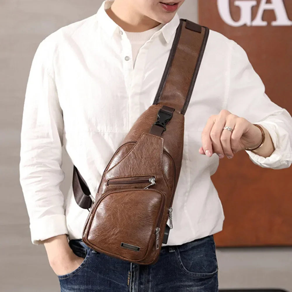 2024 Men's USB Charging Men's Chest for Custom PU PVC Shoulder Bag Diagonal Package Messenger Travel Bag Cross Body Bags
