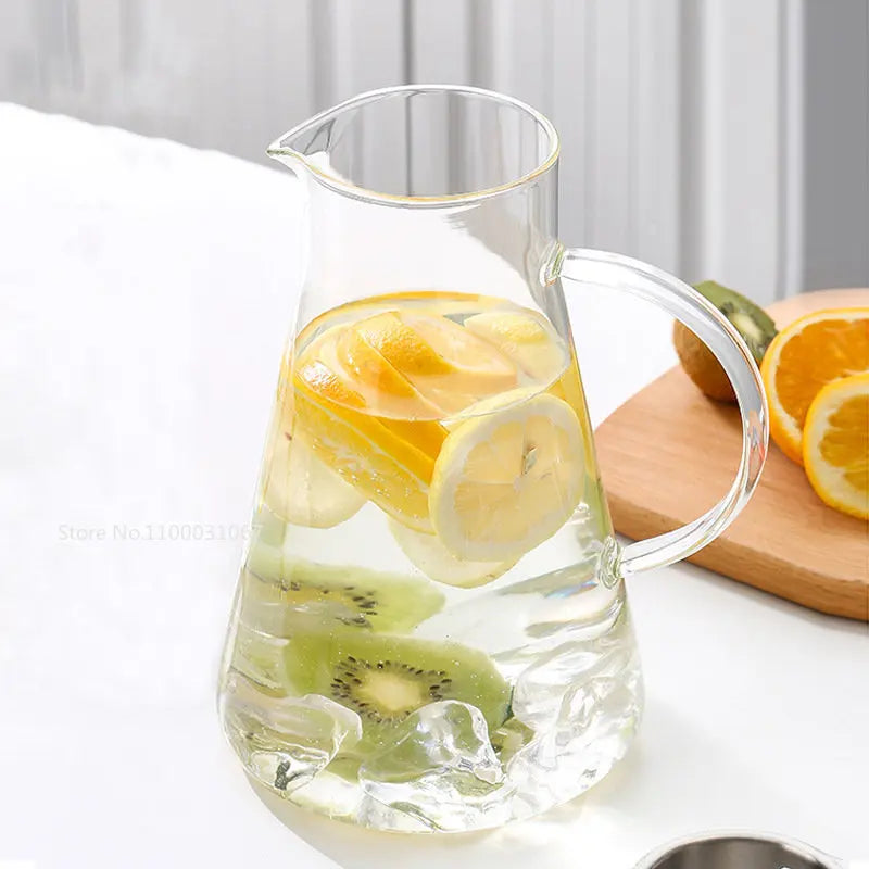 1.8L Heat Resistant Clear Glass Pitcher with Lid Large Iced Tea Water Pitcher Borosilicate Glass Jug with Stainless Steel Lid