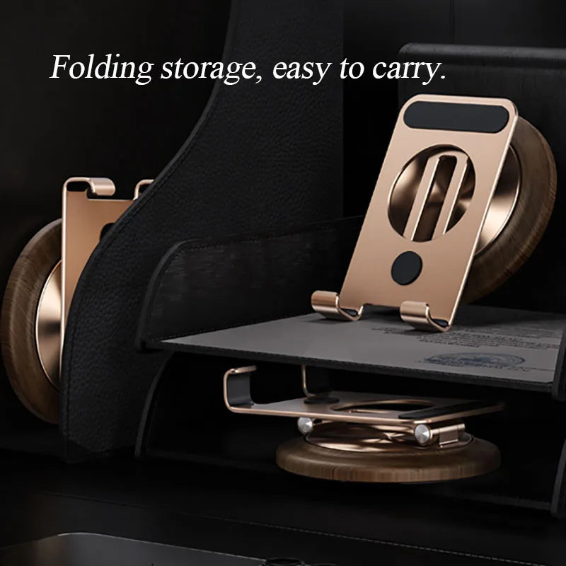 Walnut Wood Cell Phone Stand Universal Foldable Swivelable Raised Tablet Stand Heavy Base Sturdy Mobile Phone Holders