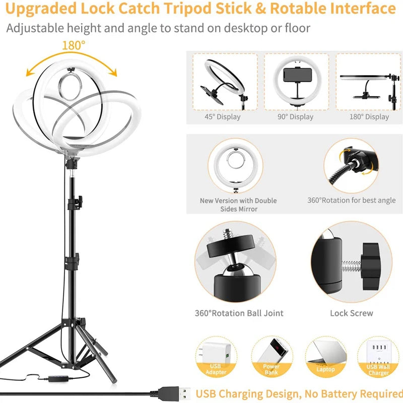 10 inch LED Ring Light with Mini Tripod 26cm LED Round Photography Fill Light Remote Dimmable for Tiktok YouTube Live Video Lamp