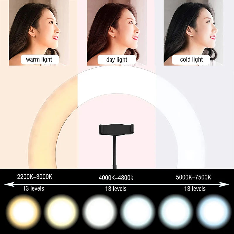 10 inch LED Ring Light with Mini Tripod 26cm LED Round Photography Fill Light Remote Dimmable for Tiktok YouTube Live Video Lamp