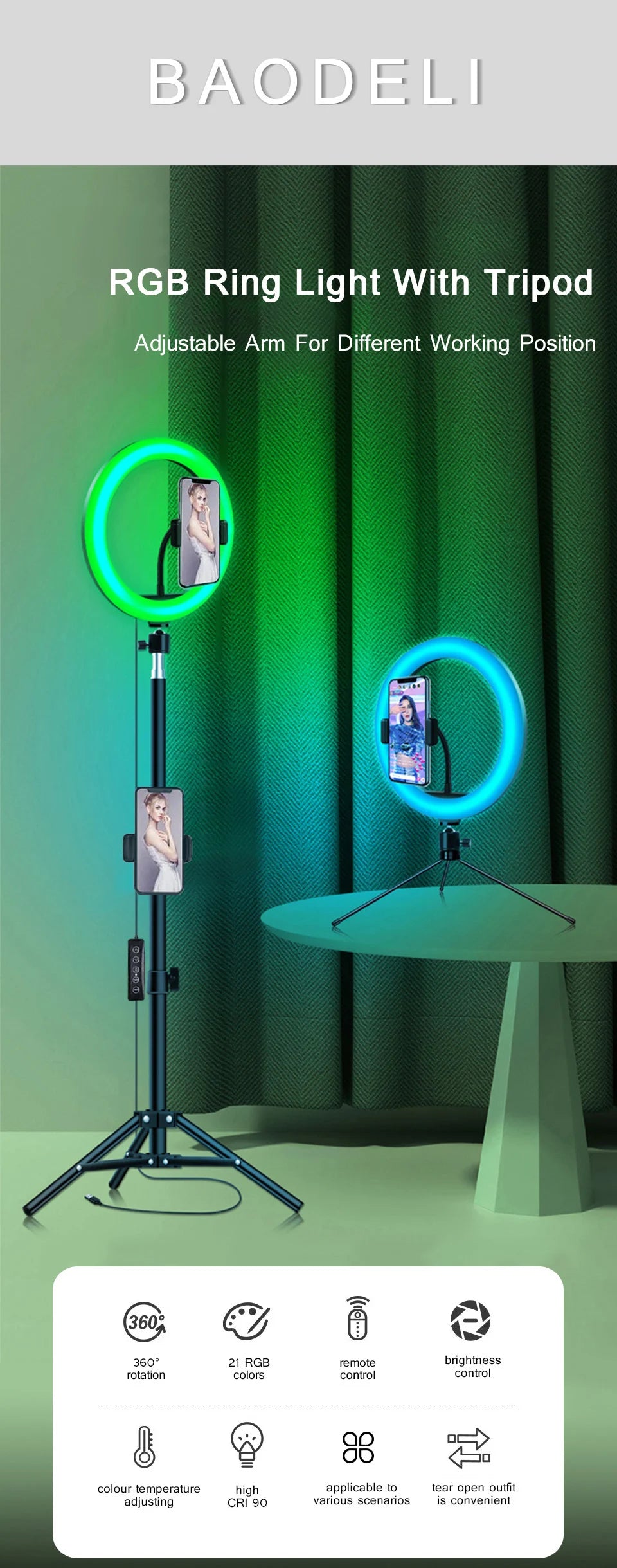 12in 30cm Selfie Ring Light RGB Tripod Phone Stand Holder Photography RingLight Circle Fill Light Led Color Lamp Trepied Makeup