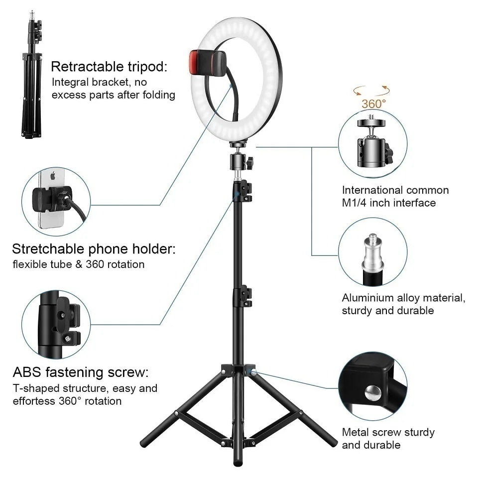 12in 30cm Selfie Ring Light RGB Tripod Phone Stand Holder Photography RingLight Circle Fill Light Led Color Lamp Trepied Makeup