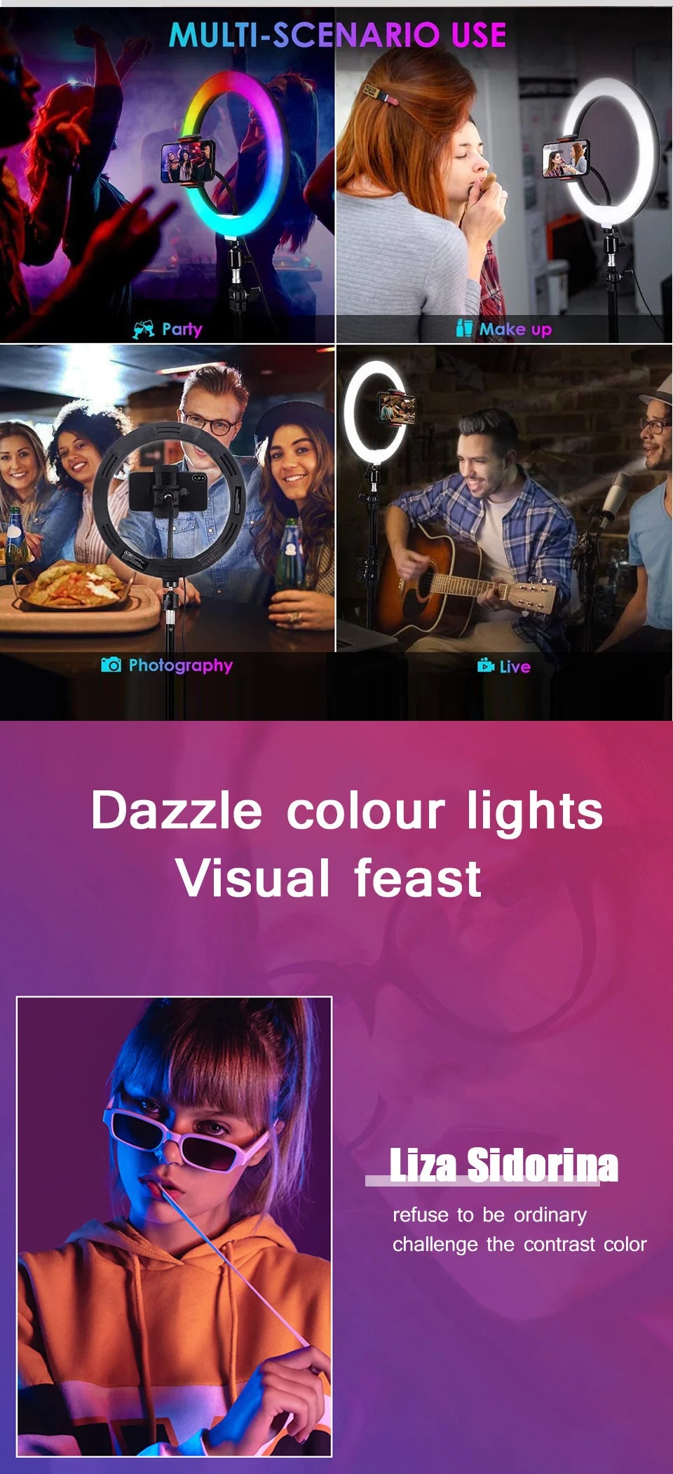 12in 30cm Selfie Ring Light RGB Tripod Phone Stand Holder Photography RingLight Circle Fill Light Led Color Lamp Trepied Makeup