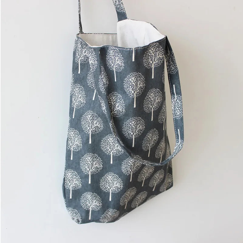 Cotton Linen Shopping Tote Bags Eco Friendly Reusable Carrying Canvas Shoulder Bag Big Capacity Printed Japanese Cloth Handbags