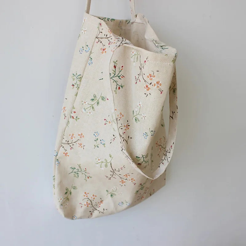 Cotton Linen Shopping Tote Bags Eco Friendly Reusable Carrying Canvas Shoulder Bag Big Capacity Printed Japanese Cloth Handbags