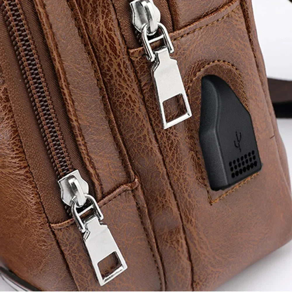 2024 Men's USB Charging Men's Chest for Custom PU PVC Shoulder Bag Diagonal Package Messenger Travel Bag Cross Body Bags