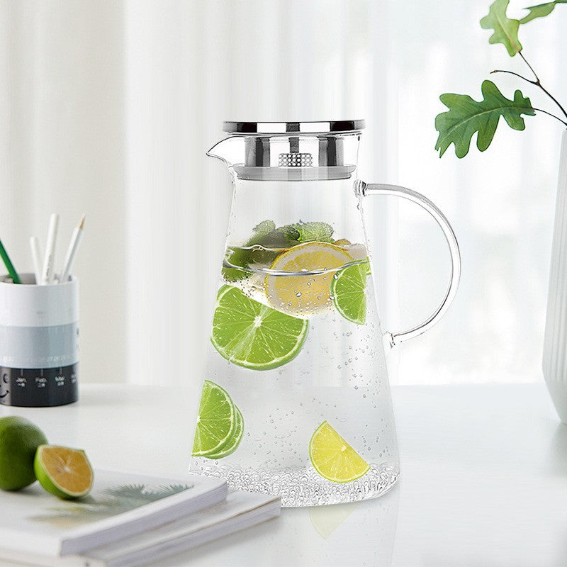 1.8L  Heat Resistant Clear Glass Pitcher with Lid Large Iced Tea Water Pitcher Borosilicate Glass Jug with Stainless Steel Lid