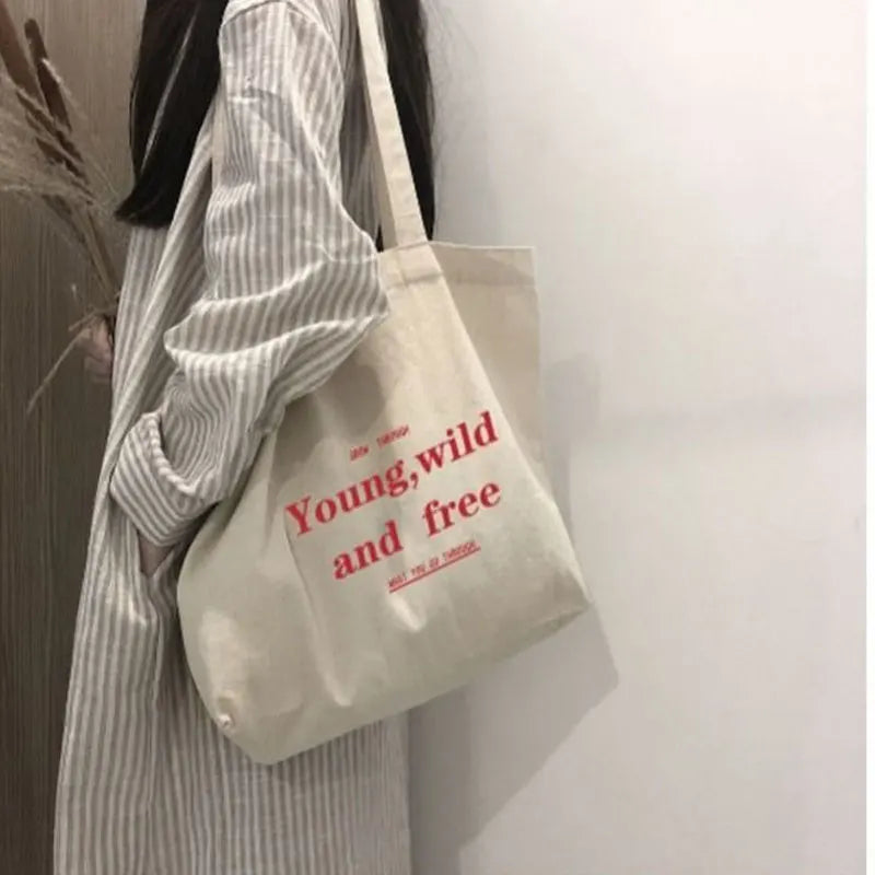 Women's Shoulder Bag Casual Female Capacity Tote Bags Large Shopper Canvas Letter Fashion Harajuku Zipper Print Canvas Handbags