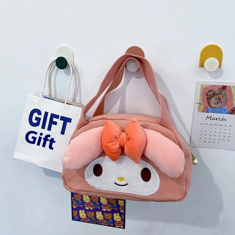 Sanrio Handbag Canvas Bag Kawaii Hello Kitty My Melody Cartoon Cute Tote Bag Soft Cosmetic Bag Makeup Women'S Gift