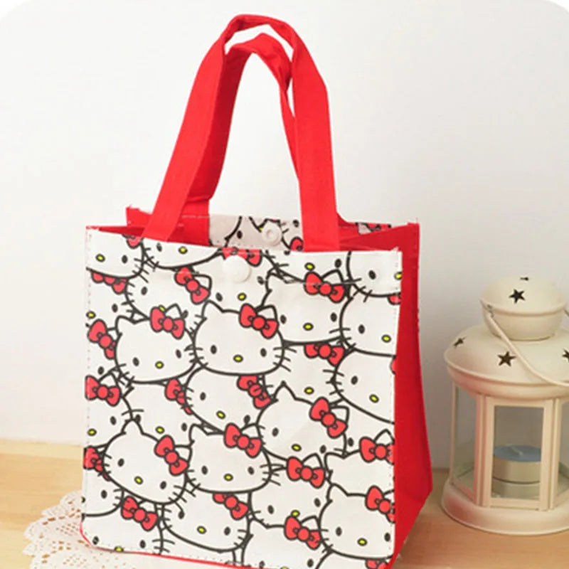 Kawaii Sanrio Hello Kitty Tote Canvas Bag Cartoon Anime Cute Women's Portable Lunch Bag Waterproof Cute Handbag Gifts Girls Toys