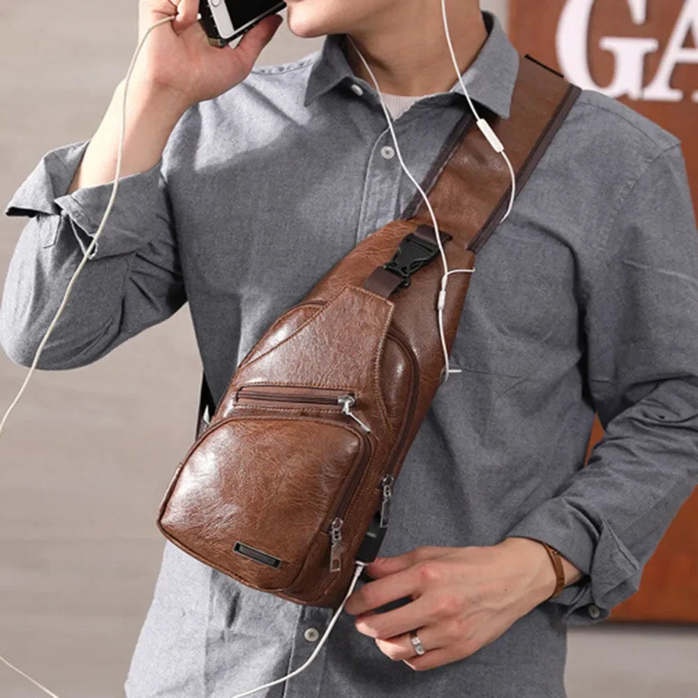 2024 Men's USB Charging Men's Chest for Custom PU PVC Shoulder Bag Diagonal Package Messenger Travel Bag Cross Body Bags