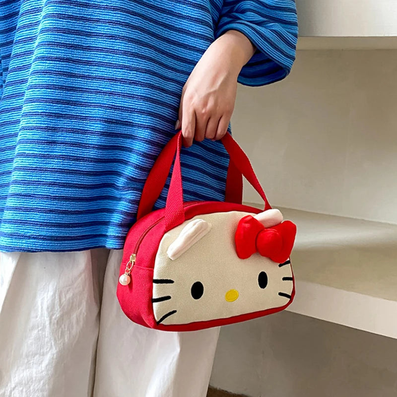 Sanrio Handbag Kawaii Hello Kitty My Melody Canvas Bag Cartoon Cute Tote Soft Cosmetic Bags Makeup For Women Gifts