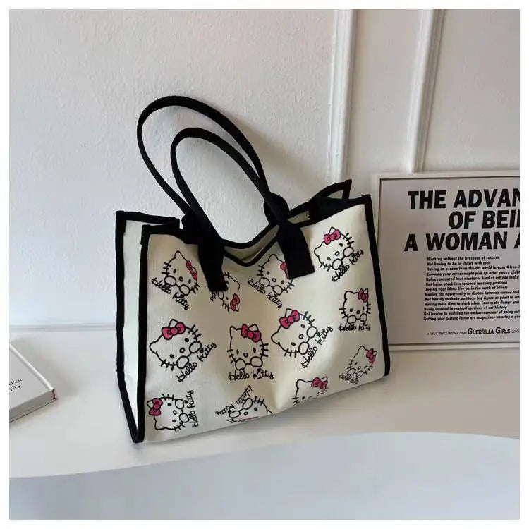 Hello Kitty Sanrio Y2k Tote Canvas Bag, Cute CanvasShoulder Bag, Cartoon Anime Handbag ForSchool Work Travel Shopping Schoolbag