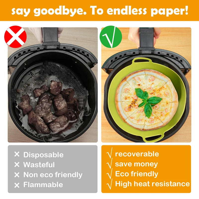 New Air Fryer Silicone Basket Round Silicone Tray For Air Fryer Easy Clean Liner Pizza Plate Grill Pan Mat Air Fryer Accessories