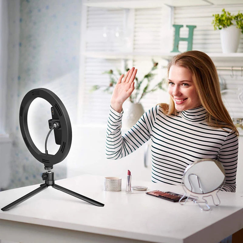 LED Selfie Ring Light 3 modes Dimmable Photography Lamp with 50cm Tripod Remote control for Tiktok Video Live Makeup Fill Light