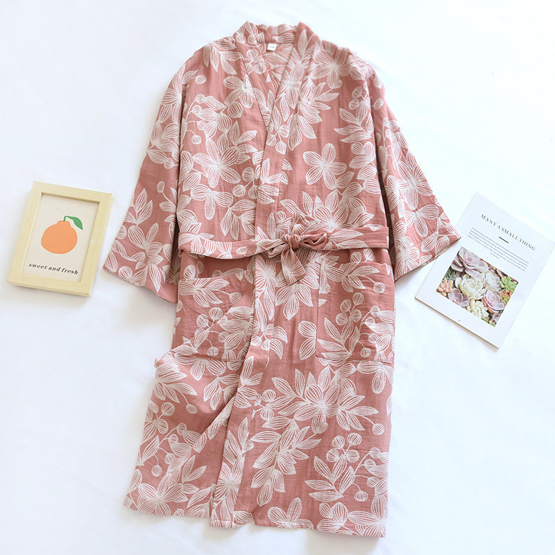 2024 Japanese Kimono Women's New 100% Cotton Loose Bathrobe Lace up Kimono Bathrobe Sweat Steaming Gown Pajama Ladies Sleepwear