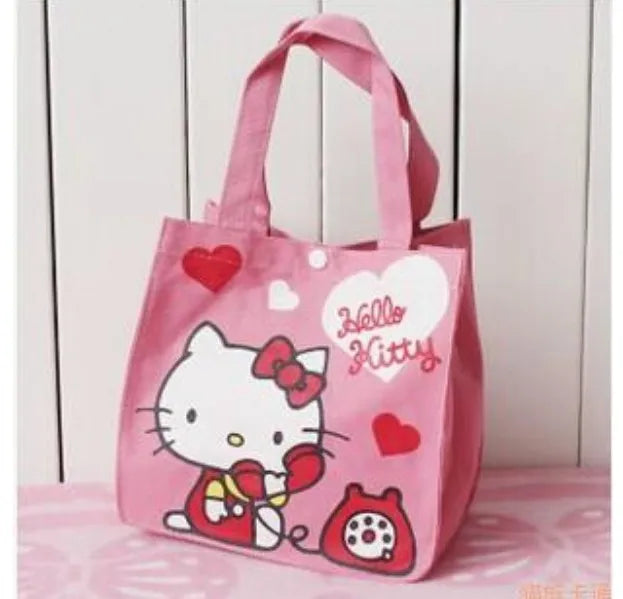 Kawaii Sanrio Hello Kitty Tote Canvas Bag Cartoon Anime Cute Women's Portable Lunch Bag Waterproof Cute Handbag Gifts Girls Toys
