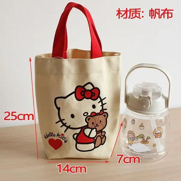 Creative Sanrio Hello Kitty Handbags Hello Kitty Y2K Canvas Bags Water Cup Bags Cute Tote Bucket Shaped Portable Bento Bag