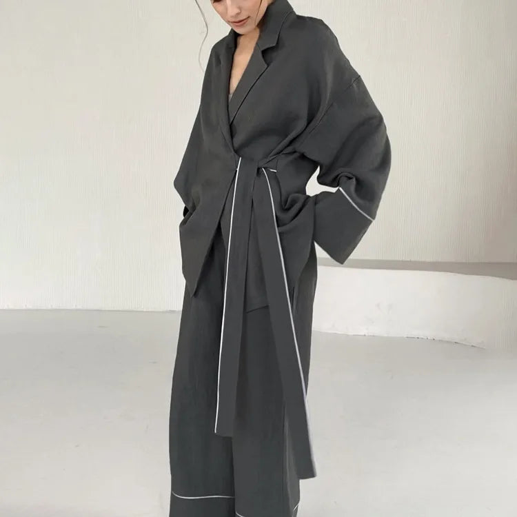 Print Long Lace-up Maxi Dress Spring Summer Nightgown Long Sleeve Kimono For Women Bathrobe Gown Sexy Home Robe Loungewear 2023