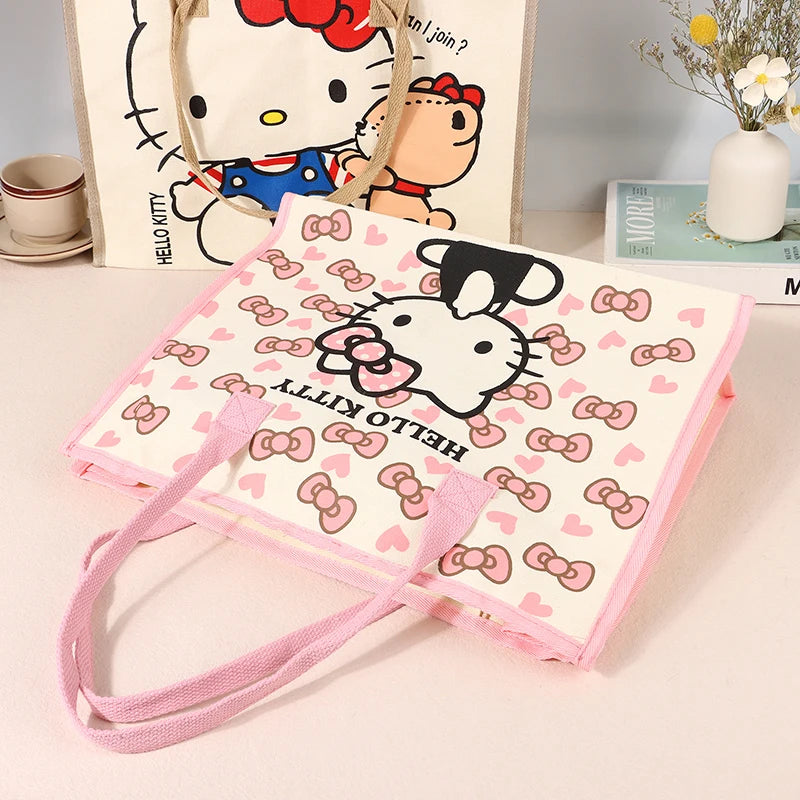 Hello Kitty Sanrio Y2k Tote Canvas Bag, Cute CanvasShoulder Bag, Cartoon Anime Handbag ForSchool Work Travel Shopping Schoolbag