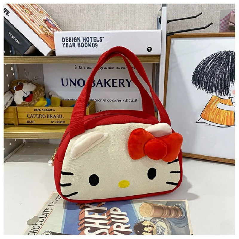 Sanrio Handbag Canvas Bag Kawaii Hello Kitty My Melody Cartoon Cute Tote Bag Soft Cosmetic Bag Makeup Women'S Gift