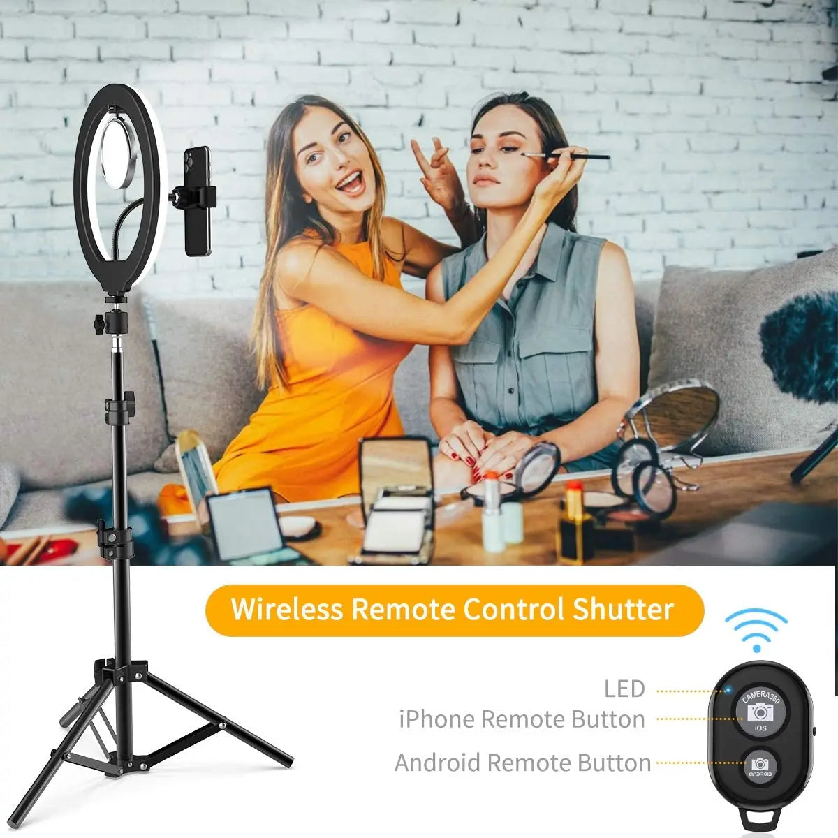 LED Selfie Ring Light 3 modes Dimmable Photography Lamp with 50cm Tripod Remote control for Tiktok Video Live Makeup Fill Light