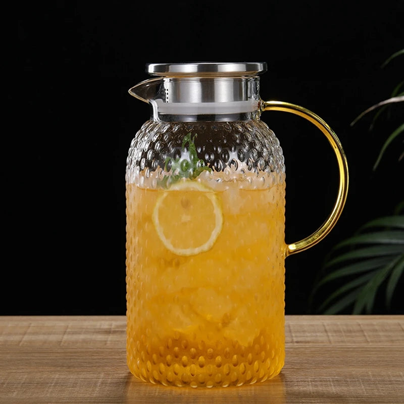 Water Jug, 1.9L Glass Jug, Water Jug For Fridge, Jug With Lid, Heat Resistant Pitcher, Glass Water Jug For Cold Or Hot