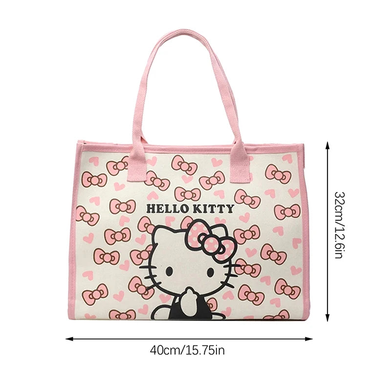 Hello Kitty Sanrio Y2k Tote Canvas Bag, Cute CanvasShoulder Bag, Cartoon Anime Handbag ForSchool Work Travel Shopping Schoolbag