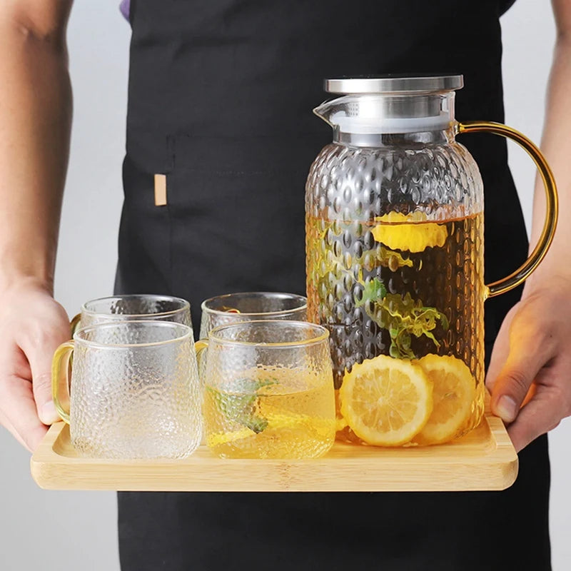 Water Jug, 1.9L Glass Jug, Water Jug For Fridge, Jug With Lid, Heat Resistant Pitcher, Glass Water Jug For Cold Or Hot