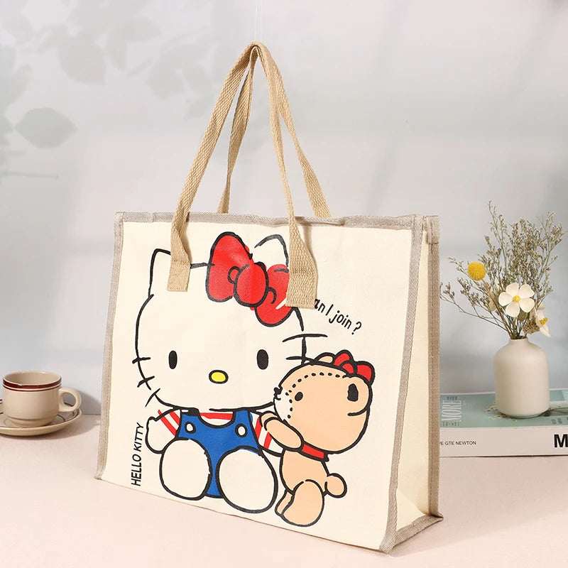 Hello Kitty Sanrio Y2k Tote Canvas Bag, Cute CanvasShoulder Bag, Cartoon Anime Handbag ForSchool Work Travel Shopping Schoolbag