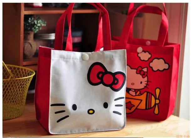 Kawaii Sanrio Hello Kitty Tote Canvas Bag Cartoon Anime Cute Women's Portable Lunch Bag Waterproof Cute Handbag Gifts Girls Toys