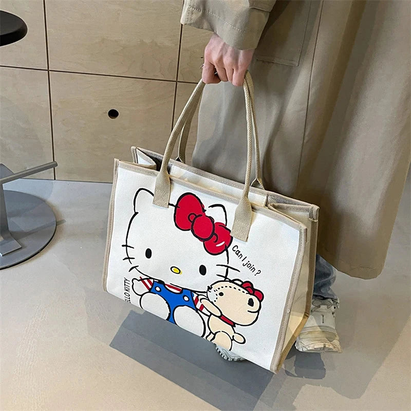 Hello Kitty Sanrio Y2k Tote Canvas Bag, Cute CanvasShoulder Bag, Cartoon Anime Handbag ForSchool Work Travel Shopping Schoolbag
