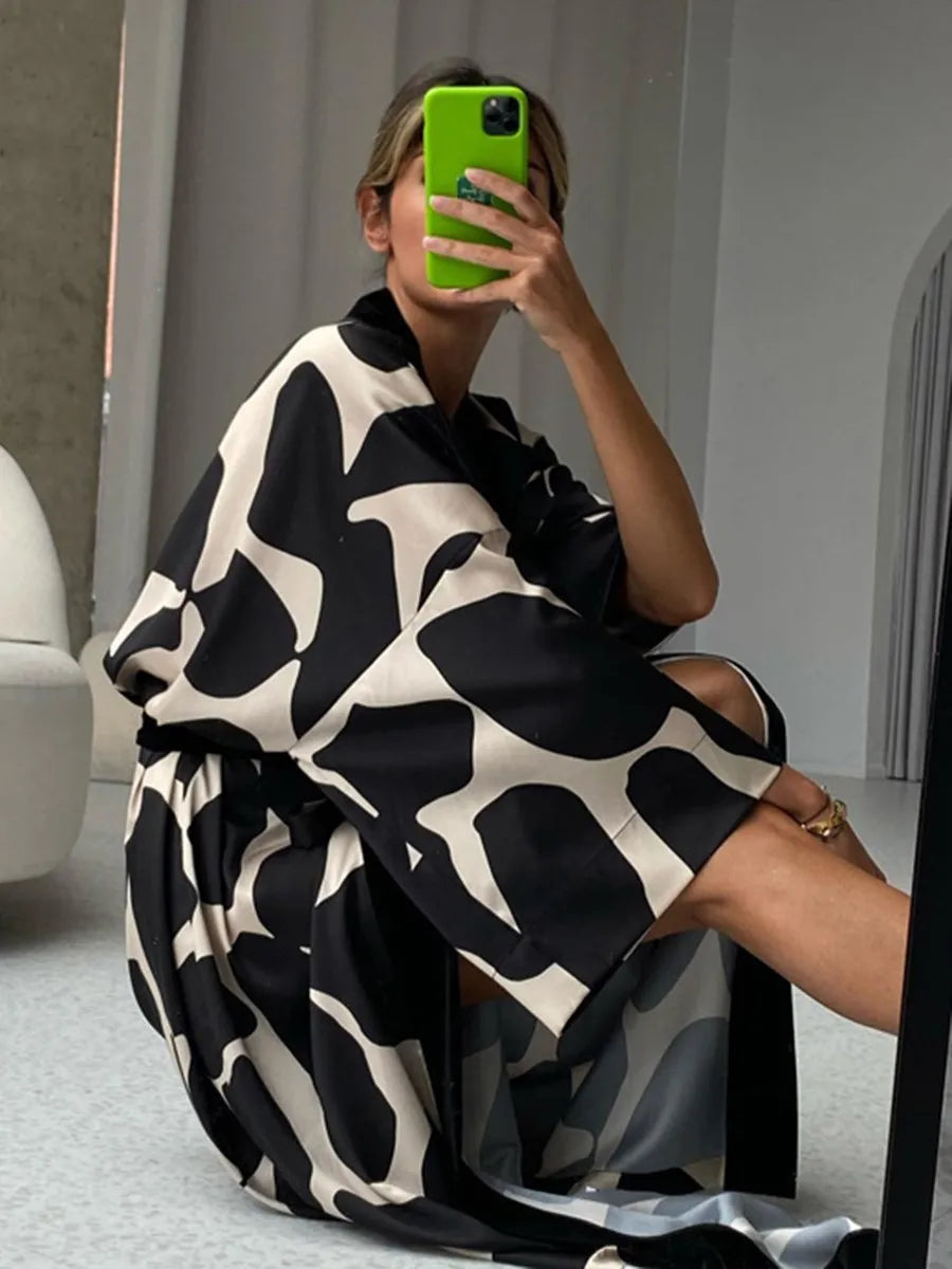 Print Long Lace-up Maxi Dress Spring Summer Nightgown Long Sleeve Kimono For Women Bathrobe Gown Sexy Home Robe Loungewear 2023