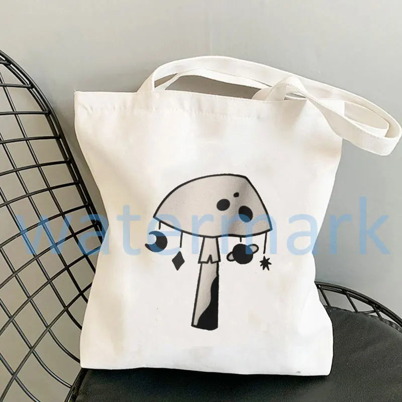 Reusable Canvas Shoulder Bag Beach Bag Minimalist Shopping BagMushroom Tote Bag Ready to Ship Gift Book Bag Farmers Market Bag
