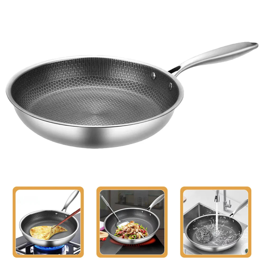 Stainless Steel Wok Non Stick Honeycomb Double Sided Stir-fry Pan Non-stick Cookware Cooker Nonstick Frying for Eggs