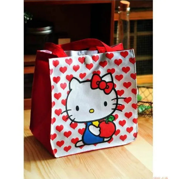 Kawaii Sanrio Hello Kitty Tote Canvas Bag Cartoon Anime Cute Women's Portable Lunch Bag Waterproof Cute Handbag Gifts Girls Toys