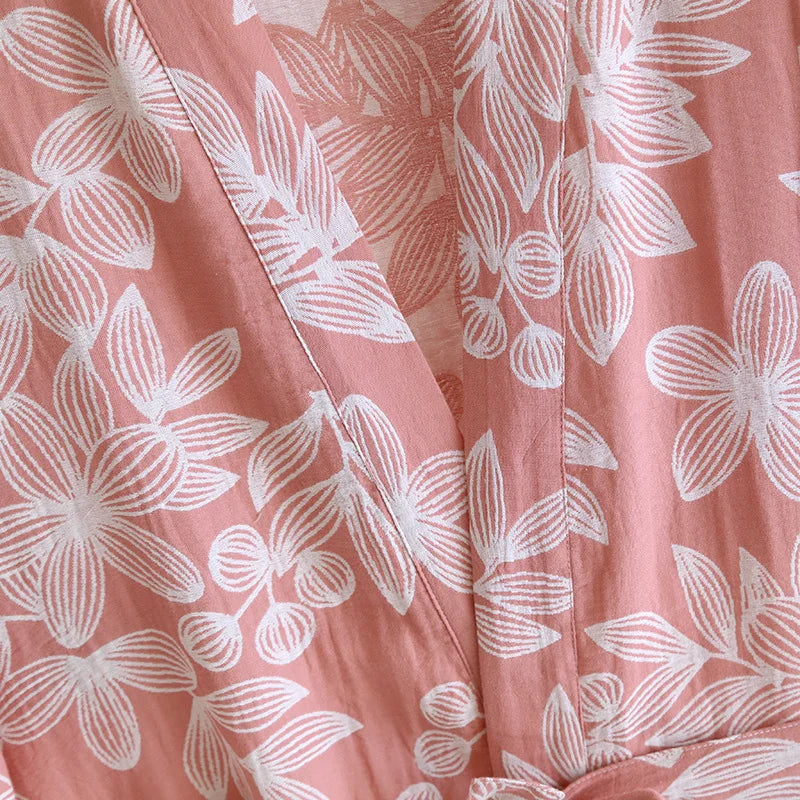 2024 Japanese Kimono Women's New 100% Cotton Loose Bathrobe Lace up Kimono Bathrobe Sweat Steaming Gown Pajama Ladies Sleepwear
