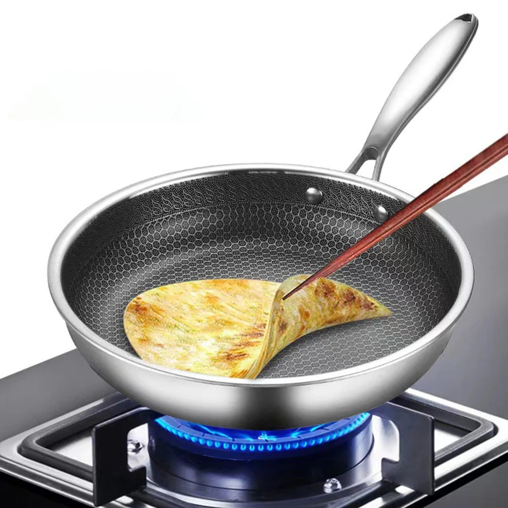 Stainless Steel Wok Non Stick Honeycomb Double Sided Stir-fry Pan Non-stick Cookware Cooker Nonstick Frying for Eggs