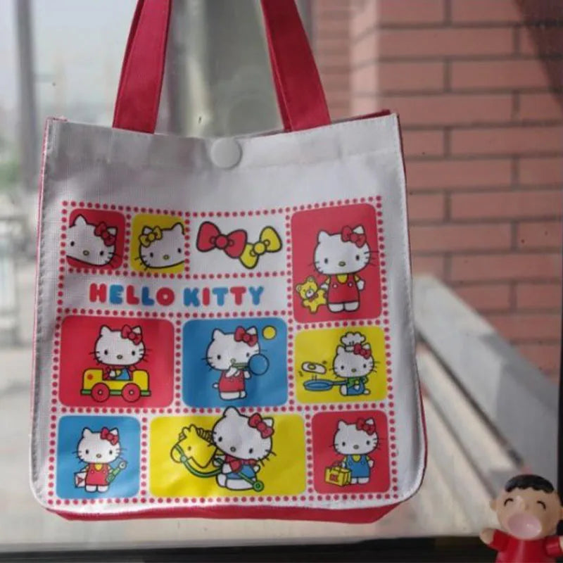 Kawaii Sanrio Hello Kitty Tote Canvas Bag Cartoon Anime Cute Women's Portable Lunch Bag Waterproof Cute Handbag Gifts Girls Toys